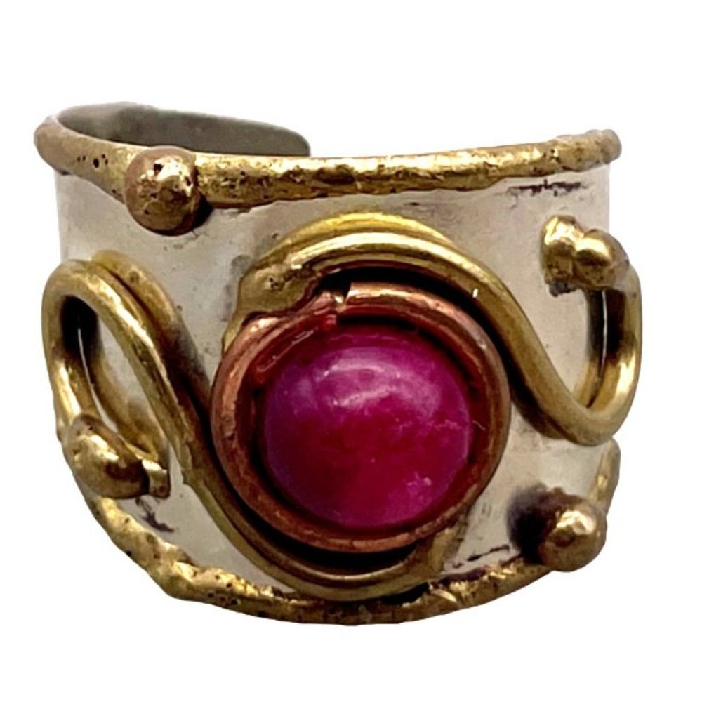 Two's Company Copper & Gold Design Cabochon Gemstone Ring Size 9